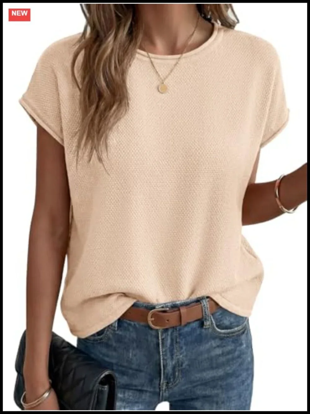 Womens Waffle Knit Cap Sleeve Sweater Vest Casual Loose Fit Crew Neck
